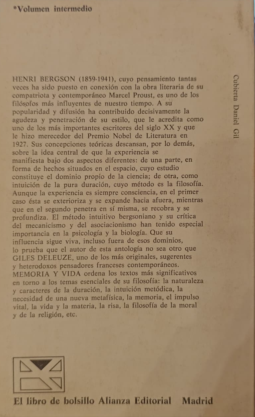 MEMORIA Y VIDA textos escogidos por Gilles Deleuze