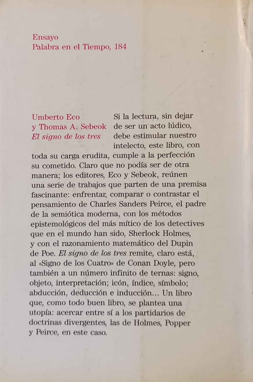 EL SIGNO DE LOS TRES Dupin, Holmes, Peirce