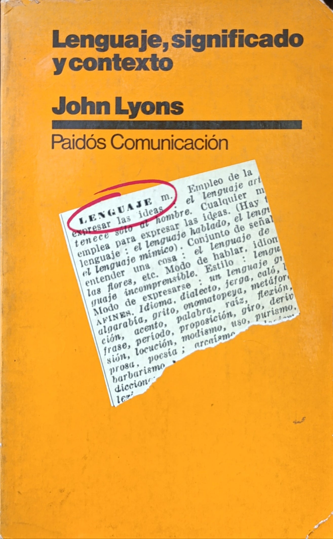 LENGUAJE SIGNIFICADO Y CONTEXTO/ JOHN LYONS