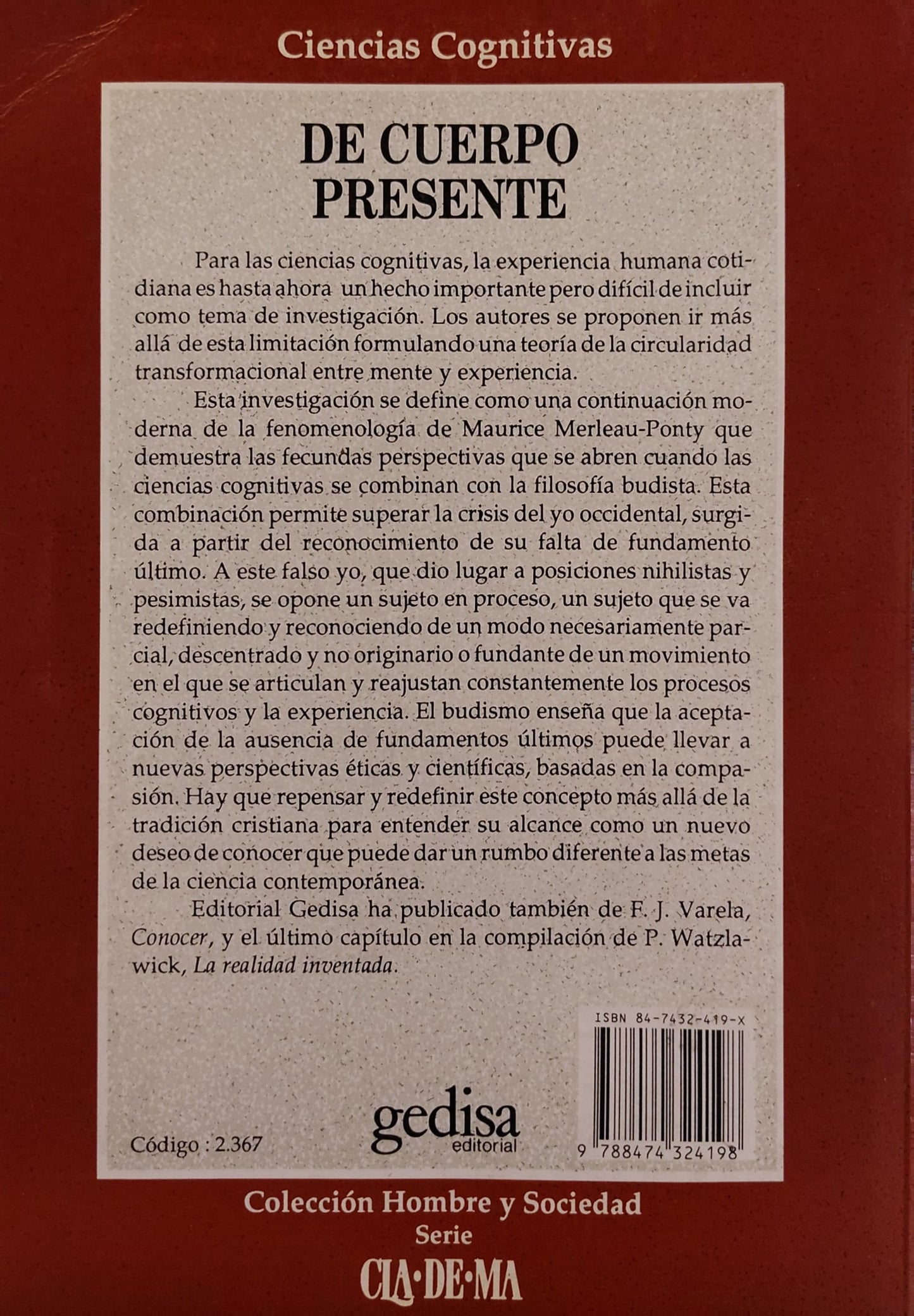 DE CUERPO PRESENTE las ciencias congnitivas y la experiencia humana