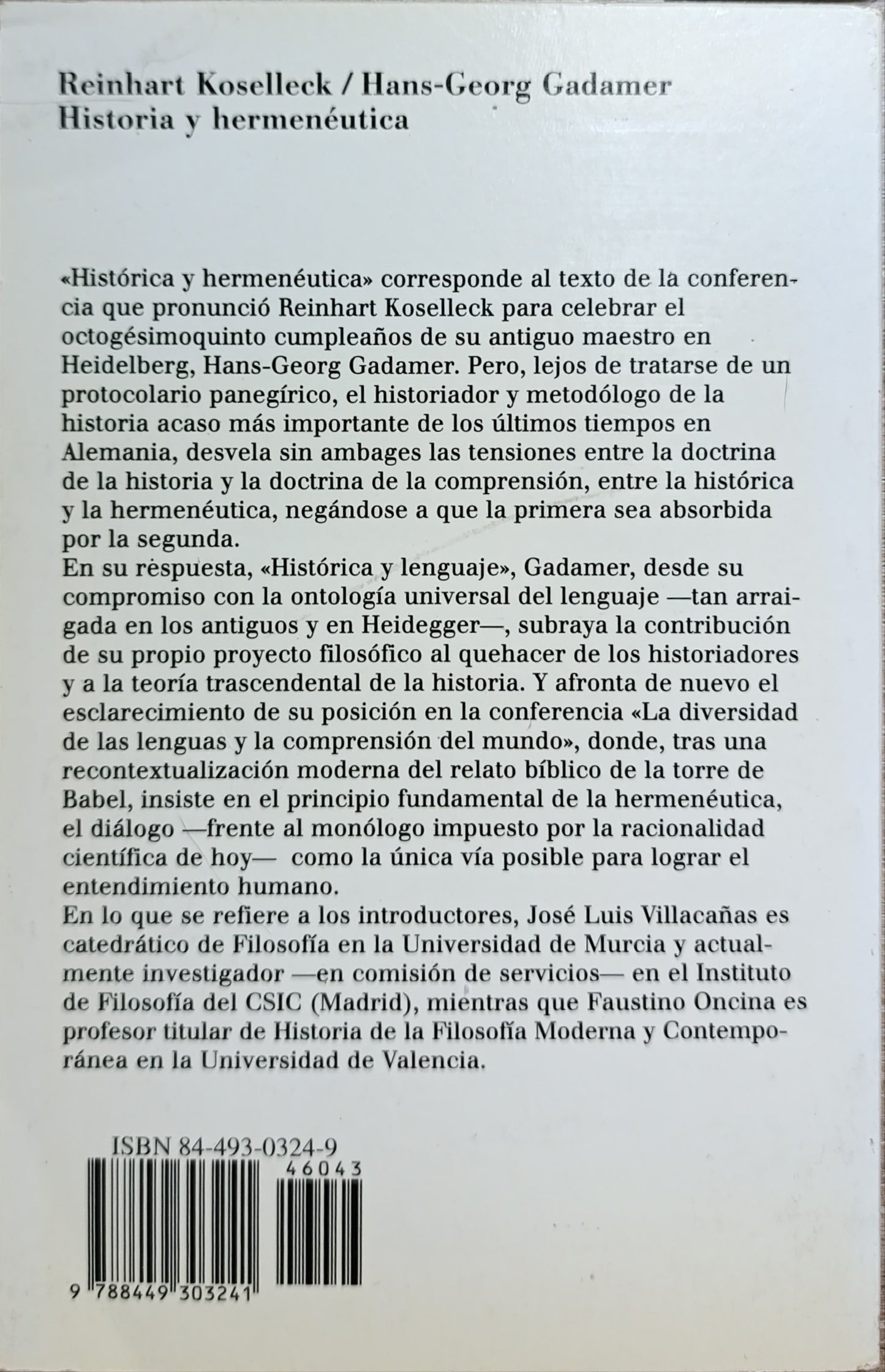 HISTORIA Y HERMENEUTICA/ GAFAMERT-KOSELLECK